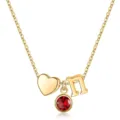 Collier lettre n initiale dorée avec pendentif pierre de naissance rouge et cœur bijoux - Lettre N / Pierre de Naissance de Janvier / Or