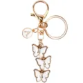 Portachiavi lettera A in oro rosa con eleganti ciondoli a farfalla bianchi e strass. - Stile Lettera A / Bianco