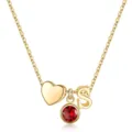 Collier initial S plaque or avec pendentif coeur et pierre de naissance rouge, chic bijou. - Lettre S / Pierre de Naissance de Janvier / Or