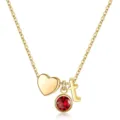 Collier doré avec cœur, pierre de naissance rouge et pendentif lettre t pour femme élégante - Lettre T / Pierre de Naissance de Janvier / Or