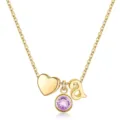 Collier lettre initiale 'a' en or avec pierre de naissance violette et pendentif cœur - Lettre A / Pierre de Naissance de Février / Or