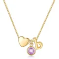 Collier lettre b en or avec cœur et pendentif pierre de naissance violette, bijoux. - Lettre B / Pierre de Naissance de Février / Or