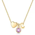 Collier doré avec lettre C, cœur et pendentif pierre de naissance violette mode femme - Lettre C / Pierre de Naissance de Février / Or
