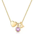 Collier doré avec cœur, pierre de naissance et pendentif lettre, chaîne délicate style quotidien. - Lettre D / Pierre de Naissance de Février / Or