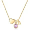 Collier lettre h doré avec cœur et pendentif pierre de naissance violette, style chic. - Lettre H / Pierre de Naissance de Février / Or