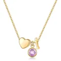 Collier pendentif lettre initiale dorée et pierre de naissance violette bijou fin - Lettre I / Pierre de Naissance de Février / Or