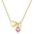 Collier lettre J doré avec pendentif cœur et pierre de naissance violette, chaîne de clavicule. - Lettre J / Pierre de Naissance de Février / Or