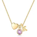 Collier plaqué or 26 lettres pierre de naissance, doux pendentif cœur chaîne clavicule. - Lettre K / Pierre de Naissance de Février / Or