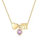Collier doré élégant avec pendentif cœur, lettre m et pierre de naissance violette. - Lettre M / Pierre de Naissance de Février / Or