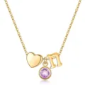 Collier pendentif lettre n cœur et pierre de naissance violette bijou variante - Lettre N / Pierre de Naissance de Février / Or