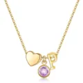 Collier lettre P doré avec cœur et pendentif pierre de naissance violette pour femme. - Lettre P / Pierre de Naissance de Février / Or