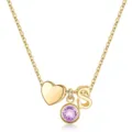 Collier chaîne dorée avec pendentif cœur, pierre de naissance violette et lettre S. - Lettre S / Pierre de Naissance de Février / Or