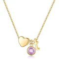 Magnifique collier plaqué or avec pendentif cœur, pierre violette et la lettre t. - Lettre T / Pierre de Naissance de Février / Or