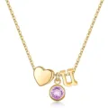 Collier doré avec cœur, pierre de naissance violette et pendentif lettre u, bijou mignon. - Lettre U / Pierre de Naissance de Février / Or
