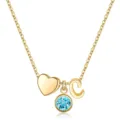 Collier pendentif lettre C plaqué or avec cœur et pierre de naissance bleue femme - Lettre C / Pierre de Naissance de Mars / Or