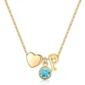 Collier lettre P doré avec pendentif cœur et pierre de naissance bleue pour femmes - Lettre P / Pierre de Naissance de Mars / Or