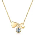 Collier Initial Or Lettre C avec Cœur et Pendentif Diamant Solitaire pour Femme Élégante - Lettre C / Pierre de Naissance d'Avril / Or