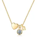 Collier de couleur dorée avec un pendentif en cœur, un cristal rond et la lettre h. - Lettre H / Pierre de Naissance d'Avril / Or