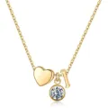 Collier ras de cou lettre initiale dorée cœur et pendentif oxyde de zirconium rond variante. - Lettre L / Pierre de Naissance d'Avril / Or