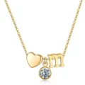 Collier lettre M plaqué or avec pendentif cœur et zircon solitaire scintillant pour femmes. - Lettre M / Pierre de Naissance d'Avril / Or