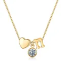 Collier lettre N plaqué or avec pendentif cœur et zircon solitaire élégant pour femmes. - Lettre N / Pierre de Naissance d'Avril / Or