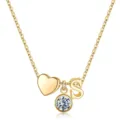 Collier lettre S doré avec pendentif cœur et zircone pour femme bijou tendance quotidien - Lettre S / Pierre de Naissance d'Avril / Or
