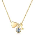 Collier lettre t en or avec cœur et pendentif cristal solitaire pour femmes élégantes. - Lettre T / Pierre de Naissance d'Avril / Or