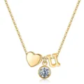 Collier pendentif lettre U coeur doré chaîne clavicule mode douce bijoux pour tous les jours - Lettre U / Pierre de Naissance d'Avril / Or