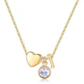 Collier chaîne doré avec pendentif cœur, lettre I et pierre de naissance violette. - Lettre L / Pierre de Naissance de Juin / Or
