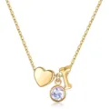 Collier lettre initiale et pierre de naissance pendentif cœur bijou mode femme - Lettre R / Pierre de Naissance de Juin / Or