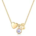 Collier pendentif lettre S doré avec cœur et breloque de pierre de naissance style mignon. - Lettre S / Pierre de Naissance de Juin / Or