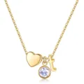 Collier lettre t doré avec cœur et pendentif pierre de naissance violette. Chaîne délicate. - Lettre T / Pierre de Naissance de Juin / Or