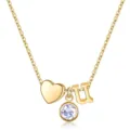 Collier plaqué or avec pendentif cœur, pierre de naissance en cristal et lettre U. - Lettre U / Pierre de Naissance de Juin / Or