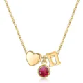 Collier Initiales Pierre de Naissance en Or avec Pendentif Cœur Superbe Bijou pour Femme - Lettre N / Pierre de Naissance de Juillet / Or