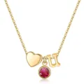 Collier de couleur dorée avec pendentif cœur, lettre U et pierre de naissance rouge. - Lettre U / Pierre de Naissance de Juillet / Or
