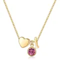 Collier de lettre plaqué or avec pierre de naissance rose et pendentif cœur élégant. - Lettre I / Pierre de Naissance d'Octobre / Or