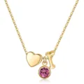 Collier Initiale Lettre Pierre de Naissance Coeur Rose Pendentif Bijou pour Femme Cadeau - Lettre R / Pierre de Naissance d'Octobre / Or
