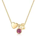 Charmante collier avec lettre initiale et pierre de naissance cœur pendentif bijoux - Lettre S / Pierre de Naissance d'Octobre / Or