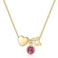 Collier lettre U couleur or avec pendentif cœur et jolie pierre de naissance rose - Lettre U / Pierre de Naissance d'Octobre / Or