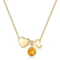 Collier lettre C en or avec pendentif cœur et pierre de naissance style doux pour femmes chic - Lettre C / Pierre de Naissance de Novembre / Or