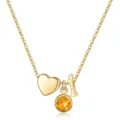 Élégant collier doré avec pendentif cœur, pierre de naissance jaune et charm lettre élégant. - Lettre I / Pierre de Naissance de Novembre / Or