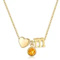 Joli Collier Pendentif Lettre M Coeur et Pierre de Naissance Jaune en Or pour Femme - Lettre M / Pierre de Naissance de Novembre / Or