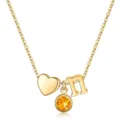Collier Lettre N Pierre de Naissance Doré, Délicate Chaîne avec Pendentif Cœur Fin - Lettre N / Pierre de Naissance de Novembre / Or