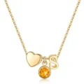 Collier chaîne initiale lettre S plaqué or avec pendentif cœur et pierre de naissance. - Lettre S / Pierre de Naissance de Novembre / Or