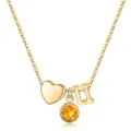 Collier lettre U doré avec cœur et pendentif pierre de naissance jaune pour femme et fille mode. - Lettre U / Pierre de Naissance de Novembre / Or