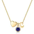 Collier initial doré avec pendentif cœur et pierre de naissance bleue, bijoux tendance mode. - Lettre C / Pierre de naissance de décembre / Or