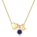 Collier en or avec lettre d, coeur et pendentif pierre de naissance bleue pour mode femme. - Lettre D / Pierre de naissance de décembre / Or