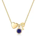 Collier pendentif lettre P plaqué or avec cœur et pierre de naissance bleue pour style quotidien - Lettre P / Pierre de naissance de décembre / Or