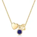 Collier doré avec pendentif cœur, pierre de naissance et lettre S, chaîne de clavicule mignonne. - Lettre S / Pierre de naissance de décembre / Or