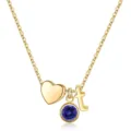 Collier lettre t coeur et pierre de naissance bleue variante chaîne délicate style minimaliste - Lettre T / Pierre de naissance de décembre / Or